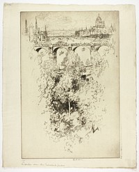 Over Waterloo Bridge, Church and Work by Joseph Pennell