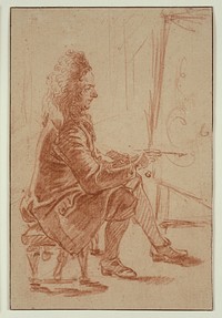 A Bewigged Painter (Possibly Claude Audran), Seated at his Easel, Seen in Profile by Jean Antoine Watteau