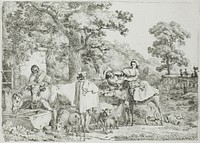 Cow and Horse at the Trough by Jean Louis de Marne