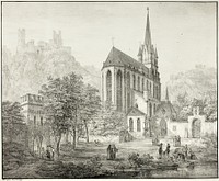 Collegiate Church of Our Lady, with Castle Schoenberg at Oberwesel on the Rhine by Domenico Quaglio