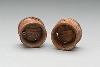 Pair of Ear Plugs with Face of Figure in Interior by Teotihuacan