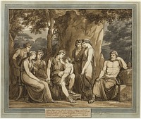 Calypso Watches Telemachus with Cupid on His Knee, While Mentor Watches in Anger, from The Adventures of Telemachus, Book 7 by Bartolomeo Pinelli