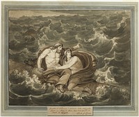 Mentor and Telemachus, Having Survived the Storm, Are Spirited to the Island of Calypso on a Mast, from The Adventures of Telemachus, Book 6 by Bartolomeo Pinelli