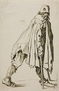 Beggar on Crutches Wearing a Hat, plate four from The Beggars by Jacques Callot