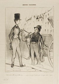 “- Taxi Monsieur? Taxi? - I don't even have enough to walk,” plate 8 from Émotions De Parisiens by Honoré-Victorin Daumier