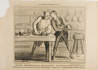 “- I am glad that we are not scientists, otherwise Monsieur would also invite us to taste this camel hump he ordered from Algeria… I'd rather enjoy a meal of veal hump!,” plate 8 from La Sopciété D'acclimatation by Honoré-Victorin Daumier