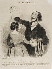 Another Great Man. “I have it in my hand, my dear... here it is in writing.... this document confirms that my invention is a well-pumped and infinitely more clysterized machine than anything invented thus far... all Frenchmen must accept that,” plate 36 from Les Beaux Jours De La Vie by Honoré-Victorin Daumier