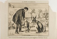 A Scientist Trying to Befriend his Son with a Great Kangaroo from Central America, plate 3 from La Société D'acclimatation by Honoré-Victorin Daumier