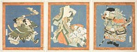 Bando Mitsugoro III as Minamoto no Yorimasa (right), Segawa Kikunojo V as Ayame no Mae (center), and Ichikawa Danjuro VII as I no Hayata (left) by Utagawa Kunisada I (Toyokuni III)