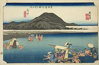 Fuchu: The Abe River (Fuchu, Abekawa), from the series "Fifty-three Stations of the Tokaido Road (Tokaido gojusan tsugi no uchi)," also known as the Hoeido Tokaido by Utagawa Hiroshige