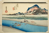 Odawara: The Sakawa River (Odawara, Sakawagawa), from the series "Fifty-three Stations of the Tokaido Road (Tokaido gojusan tsugi no uchi)," also known as the Hoeido Tokaido by Utagawa Hiroshige