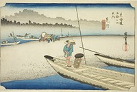 Mitsuke: View of the Tenryu River (Mitsuke, Tenryugawa zu), from the series "Fifty-three Stations of the Tokaido (Tokaido gojusan tsugi no uchi)," also known as the Hoeido Tokaido by Utagawa Hiroshige