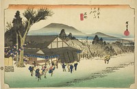 Ishibe: Megawa Village (Ishibe, Megawa no sato), from the series "Fifty-three Stations of the Tokaido (Tokaido gojusan tsugi no uchi)," also known as the Hoeido Tokaido by Utagawa Hiroshige