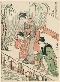 Fishing, from the series "A Set of Ten Beauties in Flowerlike Styles (Enshoku hana fuzoku ju awase)" by Torii Kiyonaga