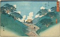 Minakuchi: The Beautiful Pine Trees at Mount Hiramatsu (Minakuchi, Hiramatsuyama bisho)—No. 51, from the series "Fifty-three Stations of the Tokaido (Tokaido gojusan tsugi)," also known as the Reisho Tokaido by Utagawa Hiroshige