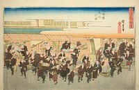The Fish Market at Zakoba (Zakoba uoichi no zu), from the series "Famous Views of Osaka (Naniwa meisho zue)" by Utagawa Hiroshige