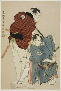 The actors Ichikawa Omezo I (R) as Tomita Hyotaro and Otani Oniji III (L) as Kawashima Jibugoro by Tōshūsai Sharaku