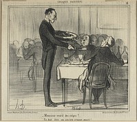 "Would Monsieur like some crêpes?.. - He must have been an undertaker," plate five from Croquis Parisiens (Parisian Sketches) by Honoré-Victorin Daumier