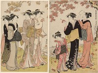 Beauties Under a Maple Tree, from the series "A Collection of Contemporary Beauties of the Pleasure Quarters (Tosei yuri bijin awase)" by Torii Kiyonaga