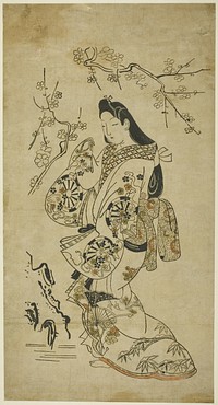 A Young Woman Walking near a Plum Tree