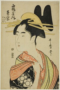 The Courtesan Arihara of the Tsuruya, and Child Attendants Aoe and Sekiya (Tsuruya uchi Arihara, Aoe, Sekiya), from an untitled series of courtesans by Kitagawa Utamaro