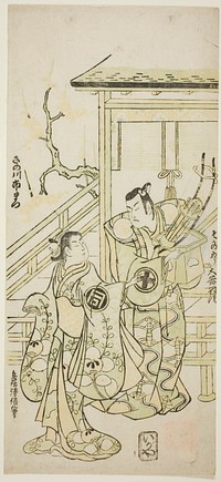 The Actors Otani Oniji I as Soga no Goro and Sanogawa Ichimatsu I as the sister of Yoshinaka in the play "Fuji no Yuki Mitsugi Soga," performed at the Nakamura Theater in the first month, 1746 by Torii Kiyonobu II