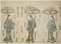 The Actors Onoe Kikugoro I (right), Sanogawa Ichimatsu I (center), and Sanogowa Senzo (left), from the triptych "Negura sanpukutsui" by Torii Kiyonobu II