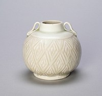 Globular Loop-Handled Jar with Diamond Pattern