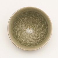 Conical Bowl with Interior of Fish Swimming amid Waves Encircling a Sea Crab and Exterior of Stylized Petals
