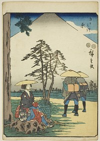 Hara, from the series "Fifty-three Stations [of the Tokaido] (Gojusan tsugi)," also known as the Figure Tokaido (Jinbutsu Tokaido) by Utagawa Hiroshige