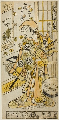 The Actor Ogino Isaburo I in two roles, Tora and Soga no Juro, in the play "Juhakko Imayo Soga," performed at the Nakamura Theater in the first month, 1734 by Torii Kiyomasu II