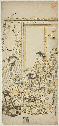 The Actors Tamazawa Saijiro I as Oiso no Tora and Ichimura Uzaemon VIII as Soga no Juro in the play "Haru wa Akebono Kuruwa Soga," performed at the Ichimura Theater in the first month, 1743 by Torii Kiyomasu II