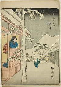 Minakuchi, from the series "Fifty-three Stations [of the Tokaido] (Gojusan tsugi)," also known as the Figure Tokaido (Jinbutsu Tokaido) by Utagawa Hiroshige