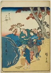Ishibe, from the series "Fifty-three Stations [of the Tokaido] (Gojusan tsugi)," also known as the Figure Tokaido (Jinbutsu Tokaido) by Utagawa Hiroshige