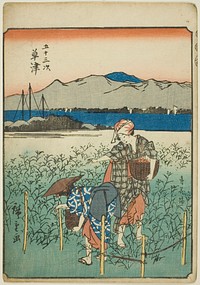 Kusatsu, from the series "Fifty-three Stations [of the Tokaido] (Gojusan tsugi)," also known as the Figure Tokaido (Jinbutsu Tokaido) by Utagawa Hiroshige