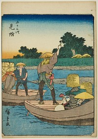 Mitsuke, from the series "Fifty-three Stations [of the Tokaido] (Gojusan tsugi)," also known as the Figure Tokaido (Jinbutsu Tokaido) by Utagawa Hiroshige