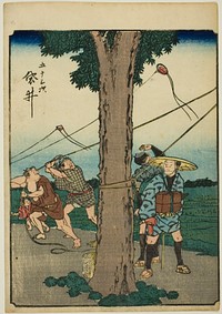 Fukuroi, from the series "Fifty-three Stations [of the Tokaido] (Gojusan tsugi)," also known as the Figure Tokaido (Jinbutsu Tokaido) by Utagawa Hiroshige