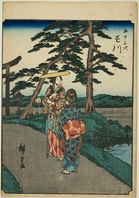 Kakegawa, from the series "Fifty-three Stations [of the Tokaido] (Gojusan tsugi)," also known as the Figure Tokaido (Jinbutsu Tokaido) by Utagawa Hiroshige