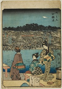 Kyoto: Evening Cool at Shijo (Onajiku taibi, Shijo suzumi), from the series "Fifty-three Stations [of the Tokaido] (Gojusan tsugi)," also known as the Figure Tokaido (Jinbutsu Tokaido) by Utagawa Hiroshige