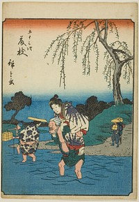 Fujieda, from the series "Fifty-three Stations [of the Tokaido] (Gojusan tsugi)," also known as the Figure Tokaido (Jinbutsu Tokaido) by Utagawa Hiroshige
