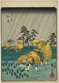 Ejiri, from the series "Fifty-three Stations [of the Tokaido] (Gojusan tsugi)," also known as the Figure Tokaido (Jinbutsu Tokaido) by Utagawa Hiroshige