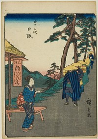 Nissaka, from the series "Fifty-three Stations [of the Tokaido] (Gojusan tsugi)," also known as the Figure Tokaido (Jinbutsu Tokaido) by Utagawa Hiroshige