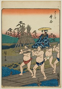 Kanaya, from the series "Fifty-three Stations [of the Tokaido] (Gojusan tsugi)," also known as the Figure Tokaido (Jinbutsu Tokaido) by Utagawa Hiroshige