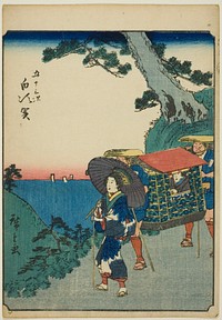 Shirasuka, from the series "Fifty-three Stations [of the Tokaido] (Gojusan tsugi)," also known as the Figure Tokaido (Jinbutsu Tokaido) by Utagawa Hiroshige