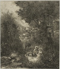 Rest on the Flight into Egypt with Saddled Donkey by Rodolphe Bresdin