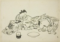 A trial of strength, no. 9 from a series of 12 prints by Okumura Masanobu