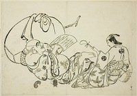 Hotei Reading a Book, no. 11 from a series of 12 prints by Okumura Masanobu
