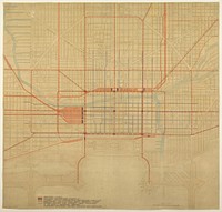 Plate 80 from The Plan of Chicago, 1909: Chicago. Diagram of City Center, Showing the Proposed Arrangement of Railroad Passenger Stations, the Complete Traction System, Including Rapid Transit, Subway, and Elevated Roads, and the Circuit Subway Line. by Daniel Hudson Burnham (Architect)