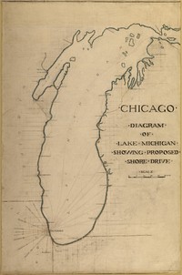 Plate 35 from Plan of Chicago 1909: Chicago, and Diagram of Lake Michigan. Proposed Roadway to connect all the towns along the shores of the Lake. by Daniel Hudson Burnham (Architect)