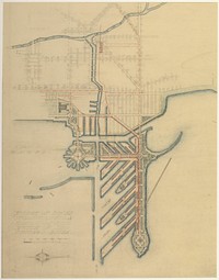 Plate 71 from The Plan of Chicago, 1909: Chicago. Sketch Diagram of Docks Suggested at the Mouth of the Chicago River for Package Freight Steamers. by Daniel Hudson Burnham (Architect)